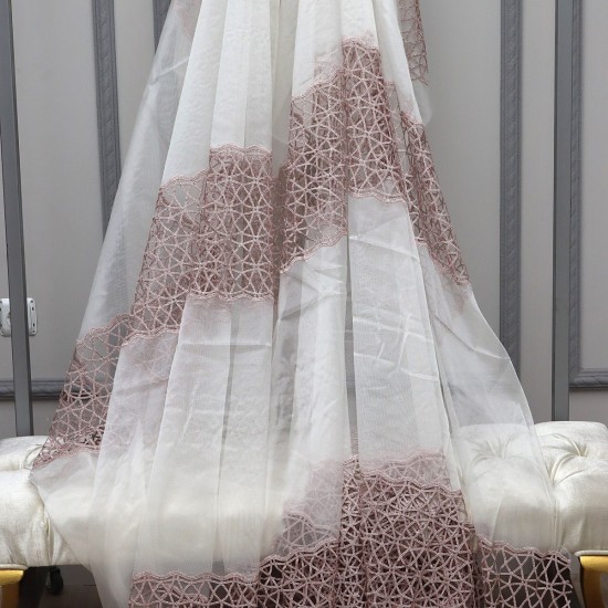 Dünya V-22 Wholesale 3 Row Embroidered Tulle Curtain Fabrics Living Room and Bedroom Curtains 4 Models 100% Polyester