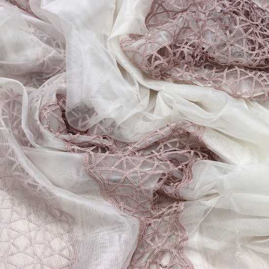 Dünya V-22 Wholesale 3 Row Embroidered Tulle Curtain Fabrics Living Room and Bedroom Curtains 4 Models 100% Polyester