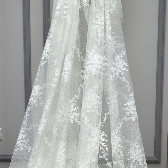 Hür-125 V-2 Wholesale Brode Embroidered Tulle Curtain Fabrics Living Room and Bedroom Curtains 2 Models 100% Polyester