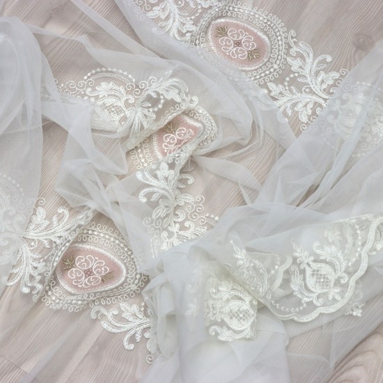 Kuşadası V--51 Wholesale Embroidered Brode Tulle Curtain Fabrics Living Room and Bedroom Curtains 3 Models 100% Polyester