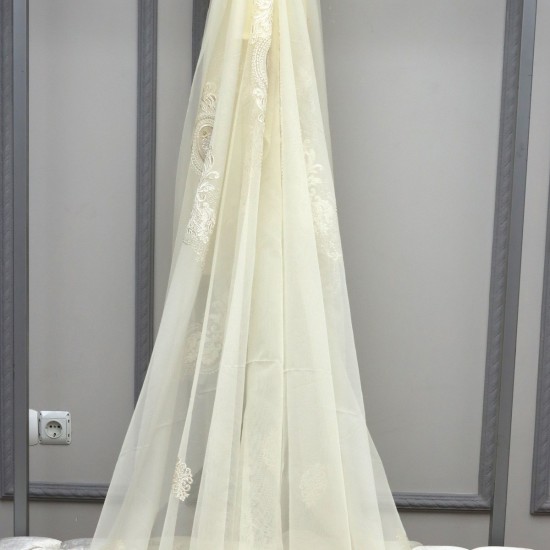 Kuşadası V-53 Wholesale Embroidered Brode Tulle Curtain Fabrics Living Room and Bedroom Curtains 3 Models 100% Polyester