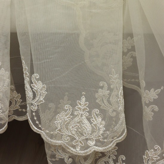 Kuşadası V-53 Wholesale Embroidered Brode Tulle Curtain Fabrics Living Room and Bedroom Curtains 3 Models 100% Polyester