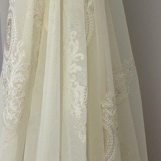 Kuşadası V-53 Wholesale Embroidered Brode Tulle Curtain Fabrics Living Room and Bedroom Curtains 3 Models 100% Polyester