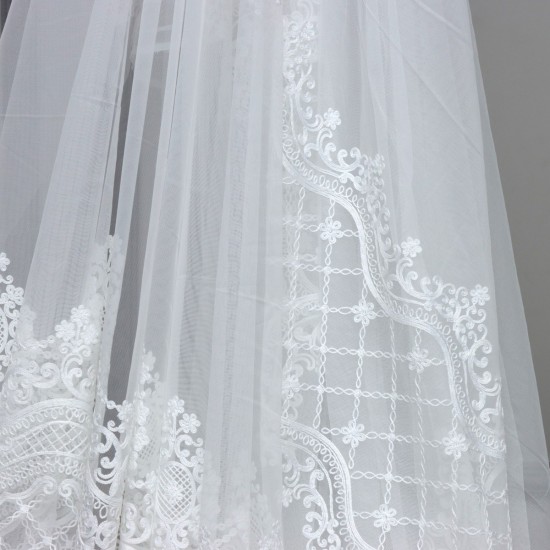 Natural-100 V--1 Wholesale Brode Embroidered Tulle Curtain Fabrics Living Room and Bedroom Curtains 2 Models 100% Polyester