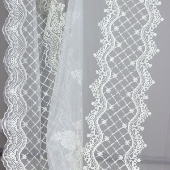 Natural-100 V-2 Wholesale Brode Embroidered Tulle Curtain Fabrics Living Room and Bedroom Curtains 2 Models 100% Polyester