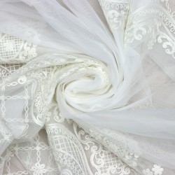 Natural-100 V-2 Wholesale Brode Embroidered Tulle Curtain Fabrics Living Room and Bedroom Curtains 2 Models 100% Polyester