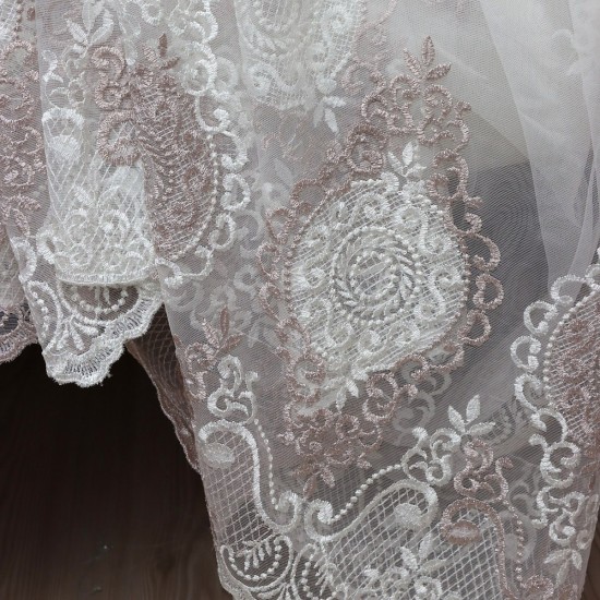 Pera V-81 Wholesale Brode Embroidered Tulle Curtain Fabrics Living Room and Bedroom Curtains 2 Models 100% Polyester