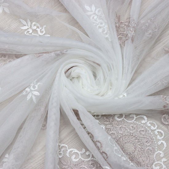 Pera V-81 Wholesale Brode Embroidered Tulle Curtain Fabrics Living Room and Bedroom Curtains 2 Models 100% Polyester