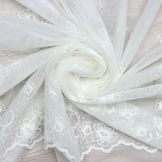 Prag V-22 Wholesale Brode Embroidered Tulle Curtain Fabrics Living Room and Bedroom Curtains 5 Models 100% Polyester